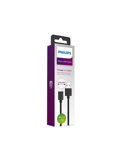 Philips UsbA to Micro 3A 45W Universal Hızlı Şarj ve Data Kablosu 2m Siyah DLC3106U