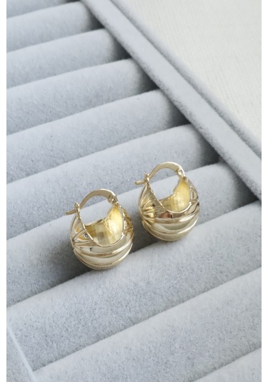 Kadın Küpe Kararmaz 14k Renk Vip Seri Top Koza Model 2cm Küpe Altın