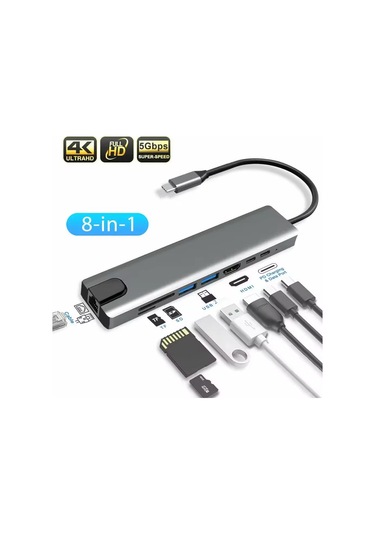 Macbook Pro Air Usb Type-c Hub Dönüştürücü Çevirici Çoklayıcı Usb Hdmı Micro Sd 8 Girişli