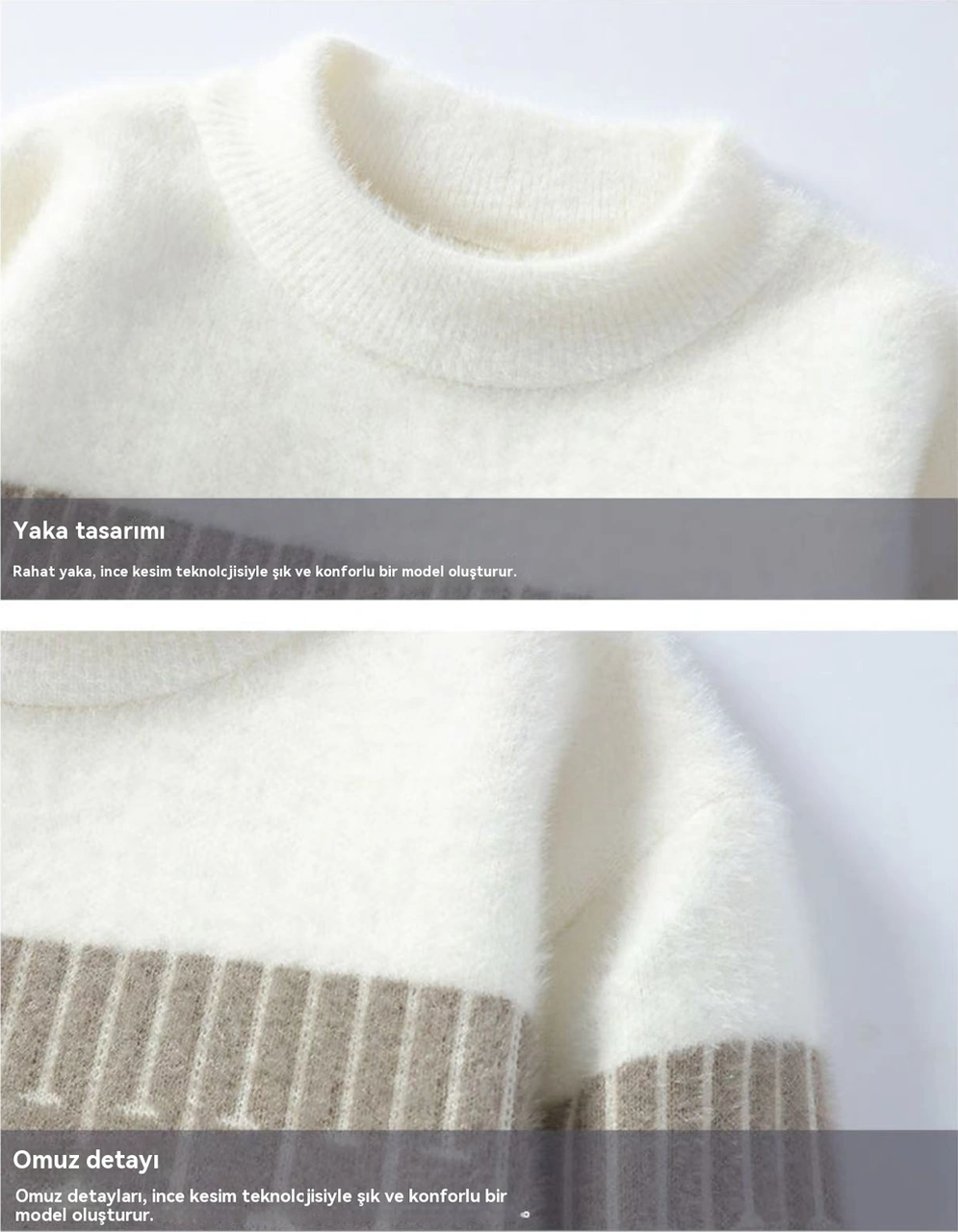 Erkek Vizon Polar Yarım Balıkçı Yaka Kalın Örme İç Kazak Beyaz