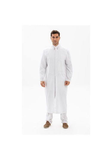 Şile Bezi İnce Erkek Namaz Cübbesi Yazlık Namazlık Pamuk Kumaş Cübbe Beyaz Byz-beyaz Beyaz