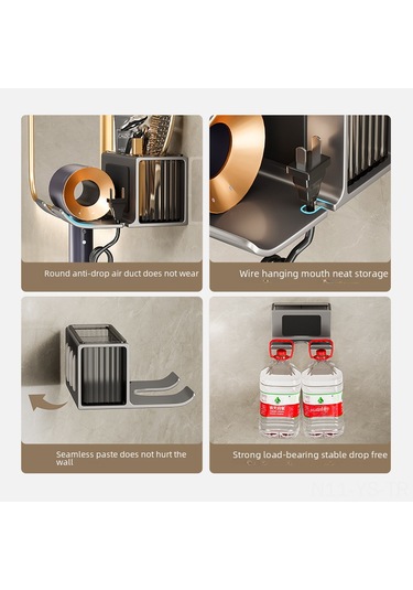 Yunboo Banyo Duş Fön Makinesi Tutucusu - Delme Yok Sürekli Montajlı - Kalın Çelik Gri - Saç Kurutma Aleti Depolama Rafı Diğer