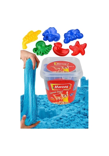 Mavi Kinetik Kum 500 Gr Ve Oyun Kalıbı 6 Lı 1 Paket Kurumaz Kinetik Oyun Kumu Doğal Kinetik Kum