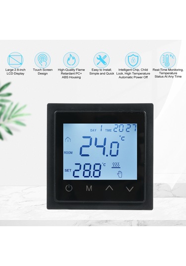 Yaozixa 1828b Siyah Akıllı Panelli Termostat, Led Dokunmatik Ekran, Ntc Sensörlü, Ev Radyant Isı Kontrolü, Zemin Isıtıcı Regülatörü