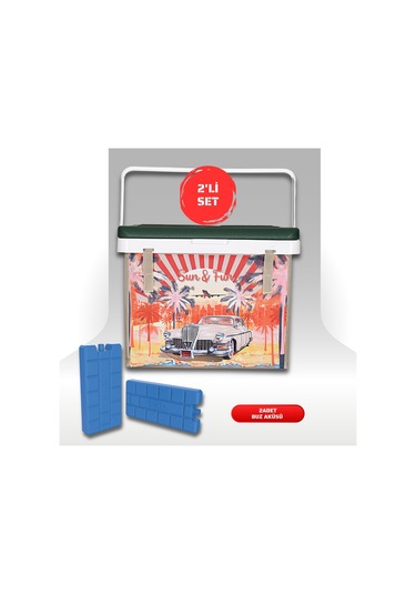 Buzluk Termos Set-20 Lt Kumaş Buzluk Termos 1029 Cooler Box +2 Adet K-250 Buz Aküsü Kırmızı - Pembe