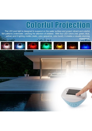 Pazly Çocukluğu Heyecanlandıran Renkli Led Balık Projeksiyonlu Havuz Lambası - 6 Işık Modu, Solar Ve Type-c Şarj, Ip67 Su Geçirmez Çok Renkli