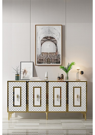 Ka1510bg Puma Konsol, Tv Sehpası Beyaz-gold 150cm Beyaz-gold