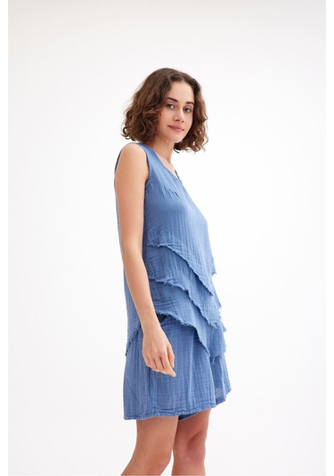 Pamuk Müslin Üçgen Bluz - Şık Ve Rahat Yaz Tasarımı Mavi