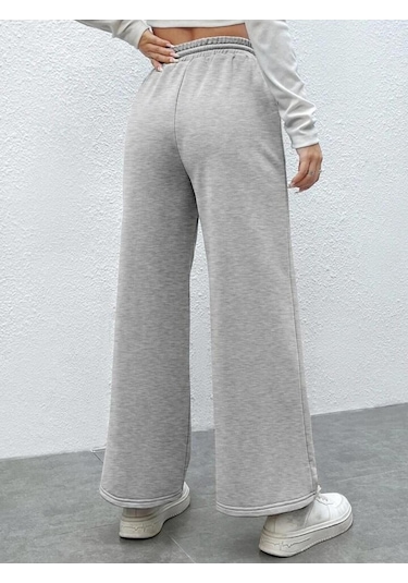 Kallima Gri Çimalı Yüksek Bel Bol Paça Mevsimlik Eşofman Altı Gri