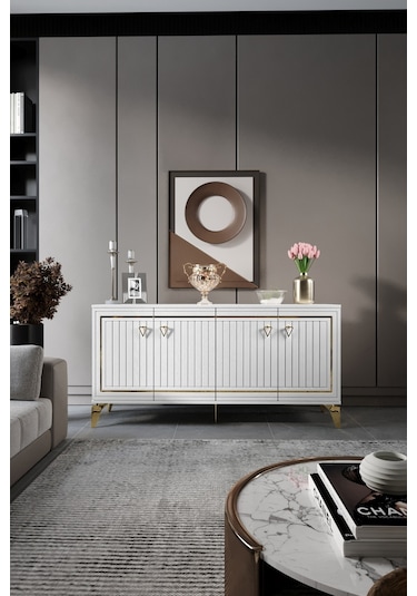 KLAS KONSOL MDF MEBRAN KAPAK BEYAZ GOLD