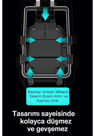 Titreşim Önleyici Gidon Telefon Tutucu Dayanıklı Abs Paslanmaz Çelik Yapı 4.7-6.9" Uyumlu Mat Siyah