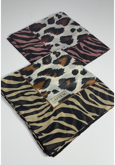 Sinem İndia Leopar Desen 2'li Sorti Eşarp -6294 Bordo-taba