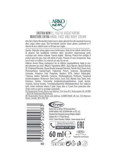 Arko Nem Yoğun Bakım Kremi Ekstra Nemlendirici 3x60 Ml