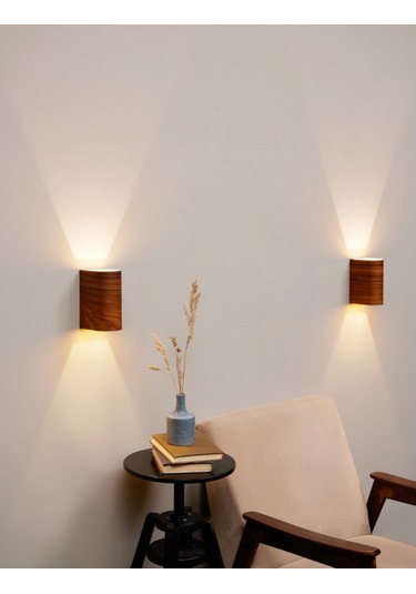 Bombe Kenar Yansıtma Tasarım Çift Yönlü Ahşap Salon Duvar Aplik Koyu Kahverengi