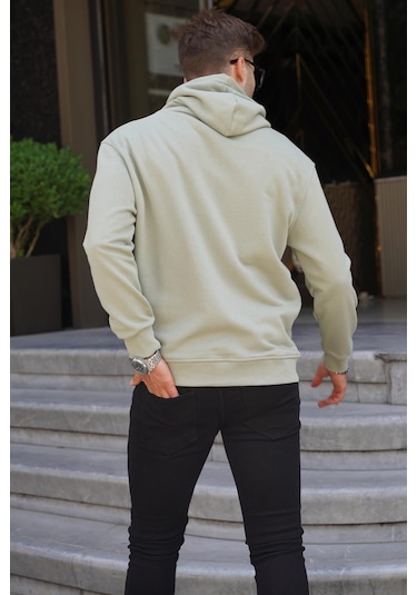 Madmext Mint Yeşili Kapüşonlu Nakışlı Erkek Sweatshirt 6145-mint Yeşili Mint