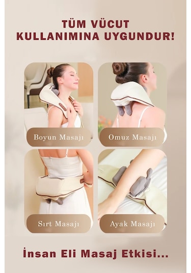 Ovmalı Ve Isıtmalı Masaj Aleti Boyun Sırt Bel Boyun Bej