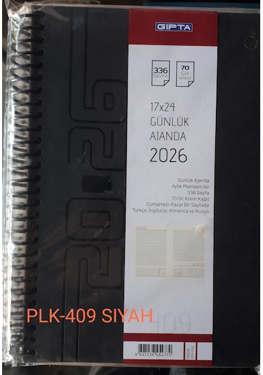 Ajanda 2026 Yılı Spiralli 17x24 Cm Sert Kapak Gıpta Plk-409 Siyah