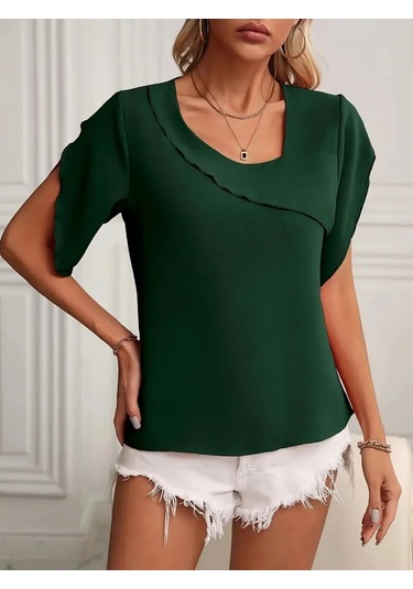 Gülsüm Aydın Kadın Kısa Kollu Yaka Ve Kol Detay Jesica Bluz Yeşil