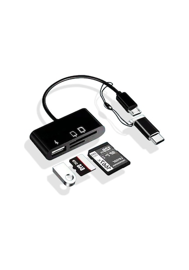 Alfais 5256 Type-C Micro Usb Sd Micrsd Kart Okuyucu Otg Çevirici Kablo