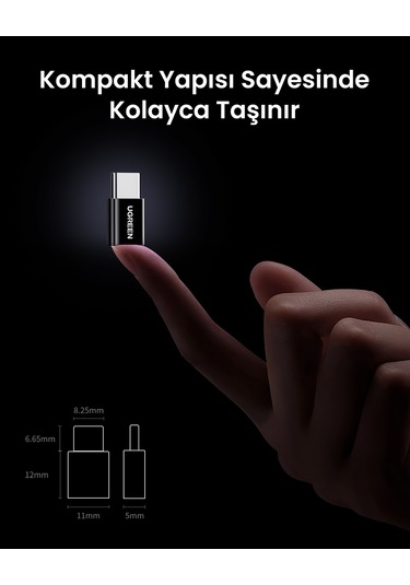 Ugreen Micro Usb To Type-c Dönüştürücü Adaptörü, Siyah, 30391