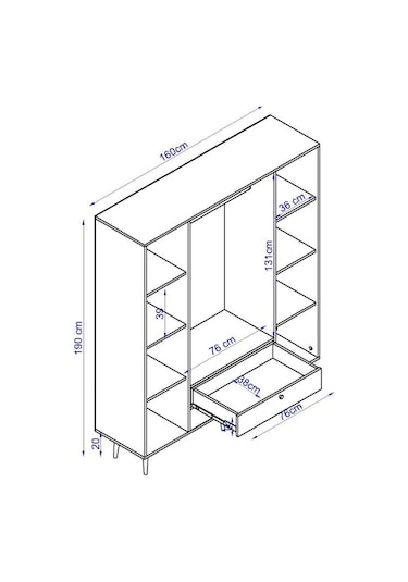 Floradesign Riva Elbise Dolabı 4 Kapaklı Çekmeceli Dolap Gardırop /meşe / Beyaz Meşe -beyaz