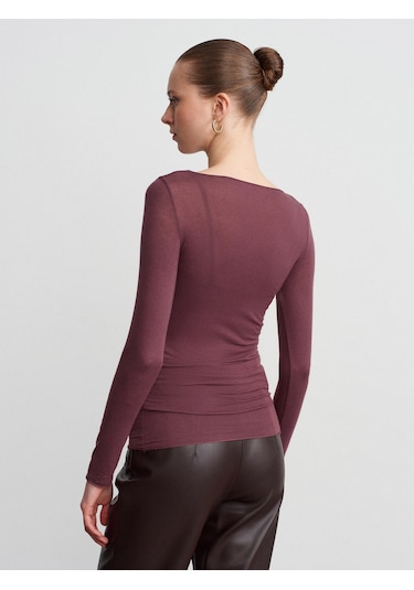 32122 Kayık Yaka Modal Kaşmir Ultra Hafif Bluz-mürdüm Mürdüm