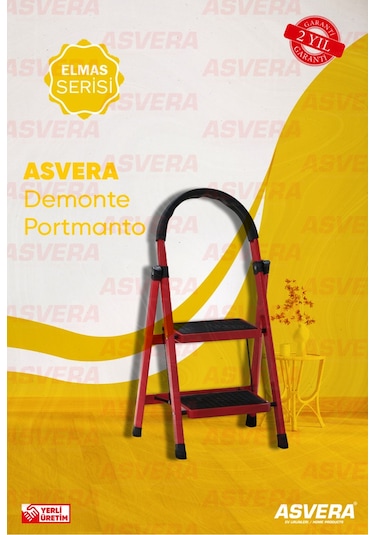 Elmas Serisi Carnaval 2 Li Ev Tipi Katlanır Merdiven Kırmızı, Kaymaz, Hafif, Dayanıklı 1 Adet