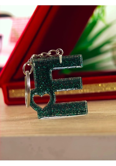 Harfli Anahtarlık Epoksi Kişiye Özel Yapım El Yapımı Harf Anahtarlık Kalp Model Özel Tasarım Hediyelik Ürün Kalp Desenli Simli Anahtarlık Altın - Kırmızı