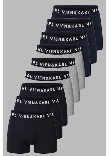 Erkek Siyah/Gri/Lacivert 9'lu Paket Düz Likralı Boxer Şort