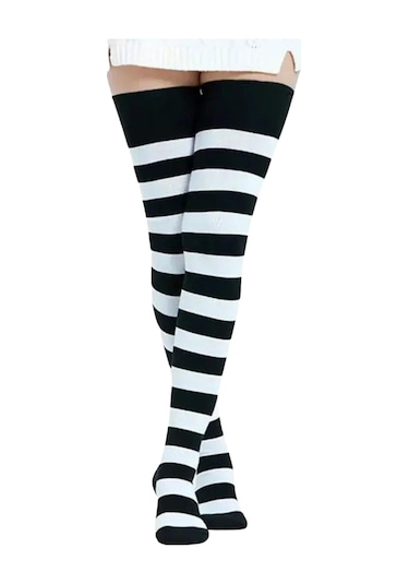 Kral Socks Kadın Dizüstü Çorap 2 Çift Düz Çizgili Pamuklu Dizüstü Siyah