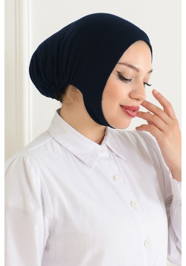 Kadın Tesettür Geniş Hacimli Pratik Ense Ve Çene Altından Geçmeli Kaymayan Çeneli Bone Lacivert Lacivert