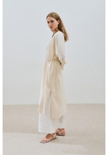 Dokulu Düğmeli Uzun Tunik Natural Natural