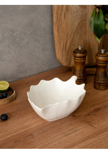 Korall Beyaz "yaprak" Desenli Porselen Salata Kasesi 25 Cm 417751578 Beyaz