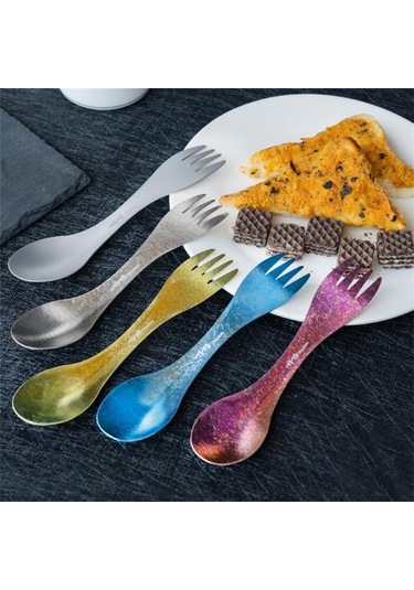 Skycıty Titanyum Spork Ultra Hafif Kaşık Çatal Taşınabilir Yemek Takımı 2'si 1 Arada Kamp Gereçleri Sırt Çantasıyla Gezinti Yürüyüş Açık Hava B Çok Renkli