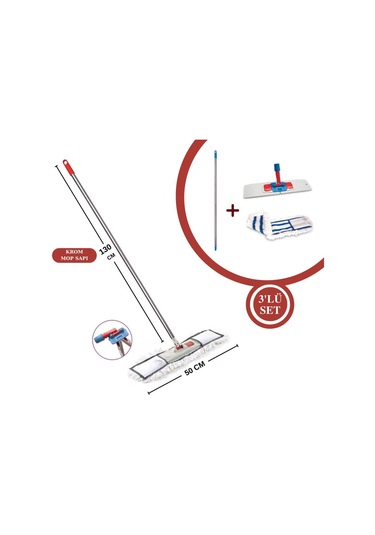 FLORA 3'LÜ MOP SETİ (KROM SAP, MİKROFİBER BEZ, MOP APARATI)