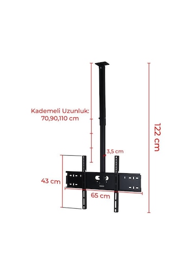 Powermaster Pm-32 Led/lcd/plazma 70-90-110 Cm Dar Ağız 45 Derece Açılı Tavan Tv Askı Aparatı