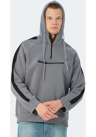 Slazenger KLEMENT IN Erkek Kapüşonlu Fermuarlı Koyu Gri Sweatshirt