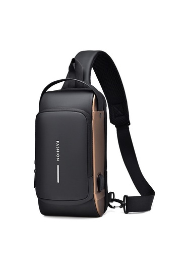 Sones Weıxıer X314 Su Geçirmez Spor Çapraz Askılı Sırt Çantası Usb Şarjlı Büyük Kapasiteli Tek Omuz Çantaları Siyah Altın