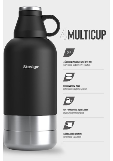 Stevig 4 Multi-cup Çelik Termos 1,9 Lt. Black St-212