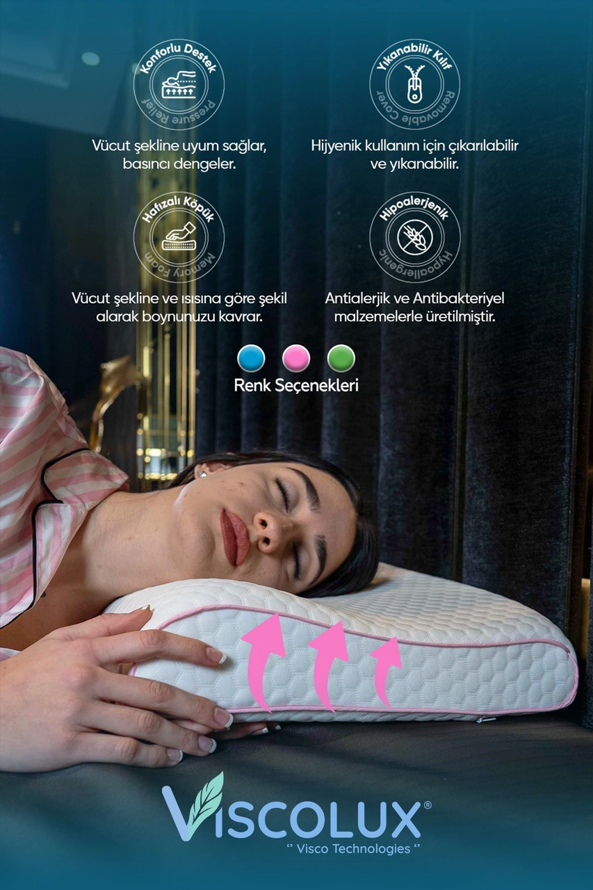 Mega Boy Ortopedik Yastık - Boyun Destekli Visco Yastık 60x40x11/8 Pembe