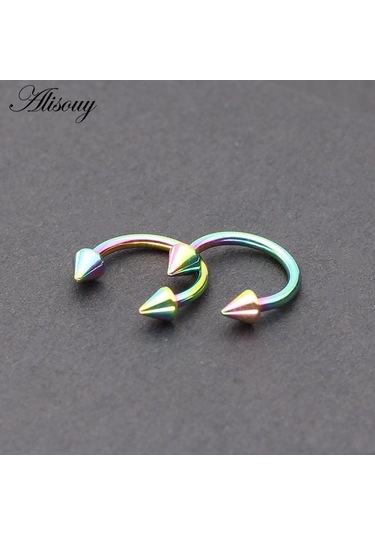 Altın 1 Adet Renkli Paslanmaz Çelik At Nalı Spike Burun Septum Yüzükler Kaş Tragus Küpeler Vücut Pirsing Nariz Takı Piercing 10mm