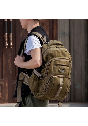 Ganzhoushop Yürüyüş Vintage Ve Tuval Sırt Sırt Seyahat Öğrenciler Litrelik Kapasiteli Kamp Kadınlar Kadın İçin İçin Günlük Green Genişletilebilir El Çantası Çantası Çantası Çantaları Çantalar Army Pp Çok Renkli