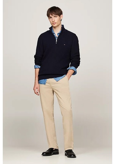 Erkek Denton Saten Düz Paça Chino Pantolon - Bej Beige