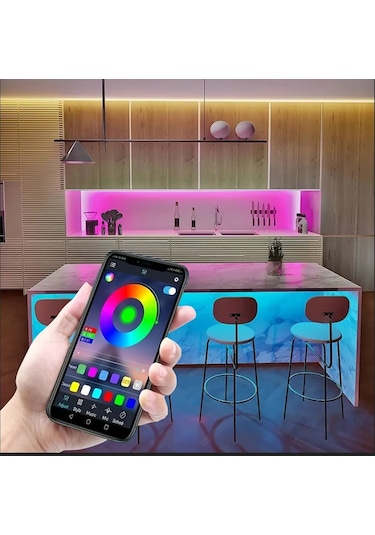 5 Metre Usb Rgb Telefon Kontrollü Mutfak Dolabı Tv Arkası Animasyonlu Şerit Led Parti Amber - Beyaz - Mavi