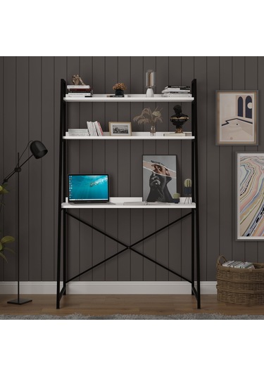 Metal Kitaplıklı Çalışma Masası-metalkçm01-beyaz Beyaz