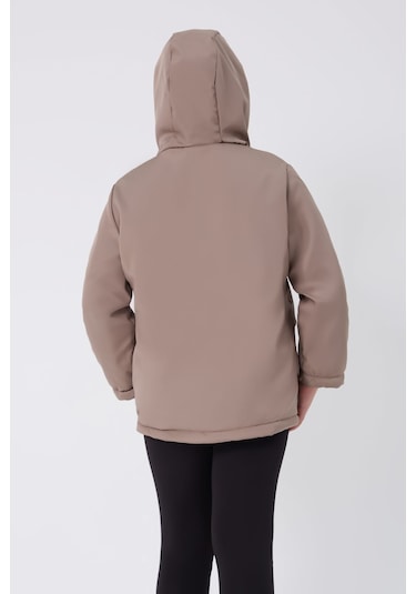 Kız Çocuk Vizon Içi Kürklü Su Ve Rüzgar Geçirmez Kapüşonlu 3 Cep Kışlık Mont & Kaban & Parka Vizon