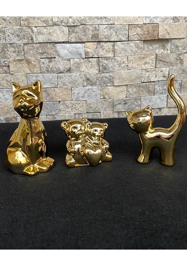 3'lü Kedi Köpek Kalpli Ayıcık Hediyelik Dekoratif Obje