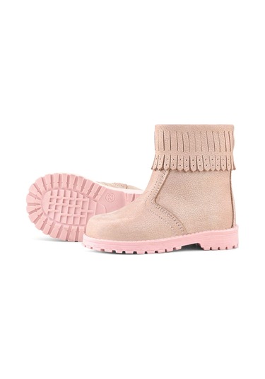 Rakerplus Chiron Hakiki Deri Pembe Simli Fermuarlı Kız Çocuk Bot Çizme Pembe