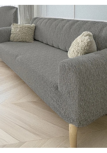 Upmall Jakarlı Koltuk Kanepe Kılıfı Çekyat Örtüsü 3+3+1+1 Gri