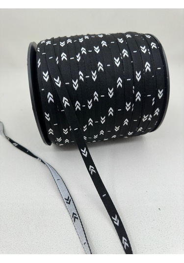 1 Cm Çavuş Desenli Şerit-5 Metre- Siyah/beyaz